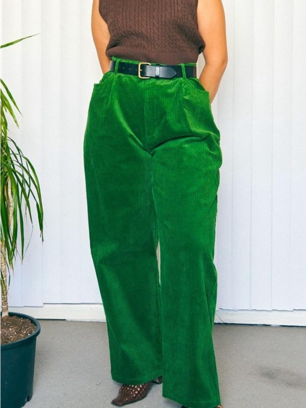 UNISEX Fashion Brand Company Poison Green Corduroy Wide-Leg Pants